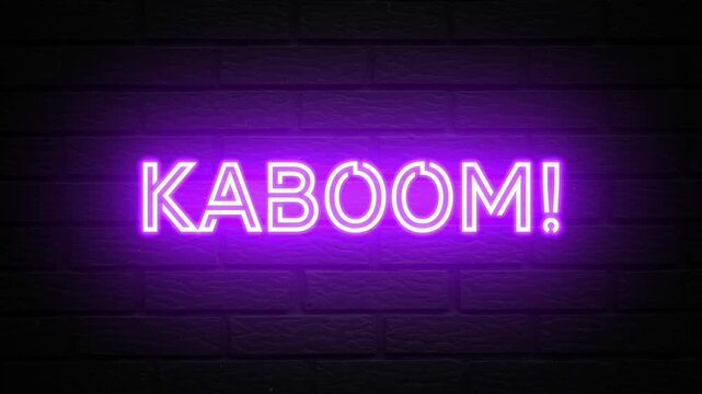 Purple Neon Kaboom! text animation. Glowing Kaboom looping motion. flicker text 4k video.