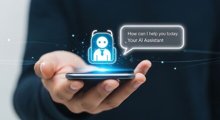 Naklejka premium Person holding smartphone with AI assistant.