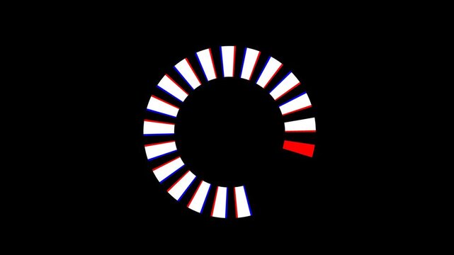 Circular progress bar animation with blue and red tail echo on alpha channel background. 4K video
