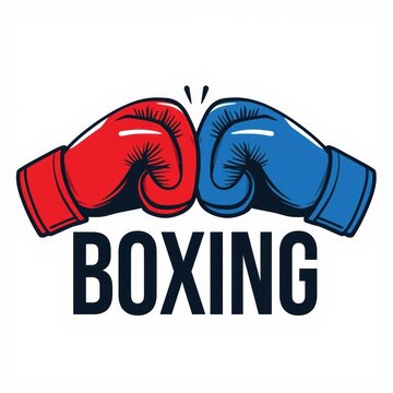 An illustration of red and blue boxing gloves bumping together with the word boxing underneath. isolated on white background