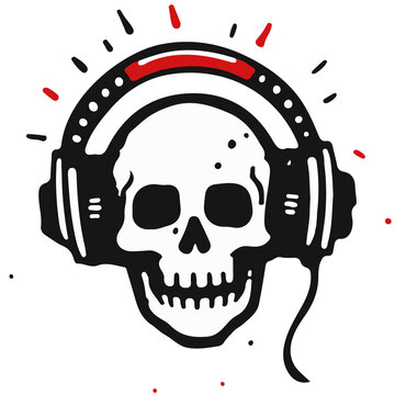 Caveira ouvindo musica, rock, punk, ilustra&ccedil;&atilde;o, rock star music, 