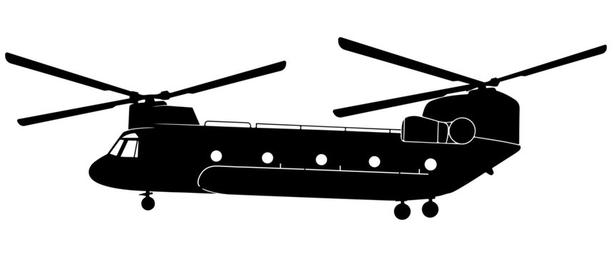 Helicopter vector, Ch-47 Chinook helicopter vector, Silhouette of military helicopter vector illustration, helicopter, military, aircraft, silhouette, airplane, transport, flying