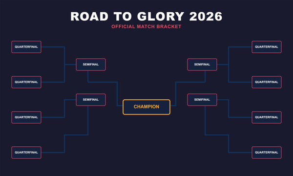 Hand-drawn digital tournament bracket for a 2026 global sports competition with quarterfinal semifinal and champion boxes authentic illustration