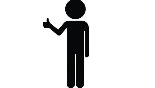 Minimalist black stick figure vector illustration showing a person giving a positive thumbs-up sign.