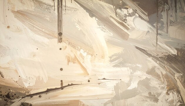 A beige and brown abstract painting with visible brush strokes
