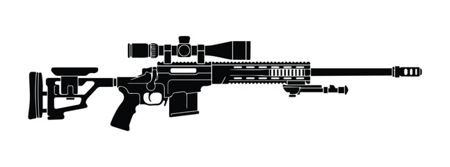 Sniper Rifle Icon Silhouette Vector black design on a white background © NexaVectors