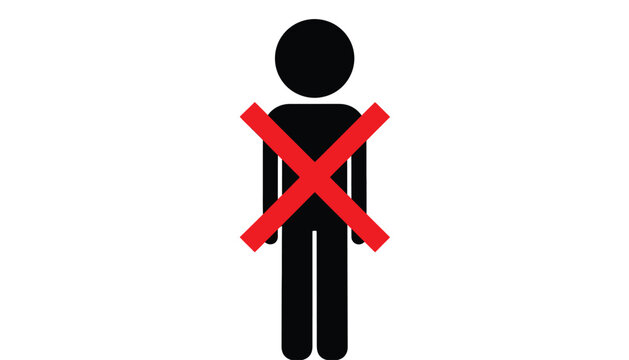 Vector graphic illustration of a person symbol marked with a red cross, indicating prohibition or exclusion.