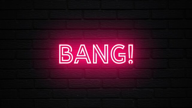 Pink Neon Bang! text animation. Glowing Bang looping motion. flicker text 4k video.