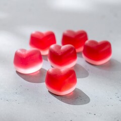 Fototapeta premium Heart-shaped gummy candies on a light background.