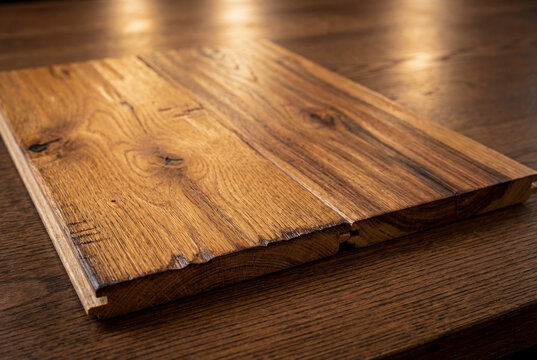 Close up of rustic engineered hardwood flooring samples with wood grain