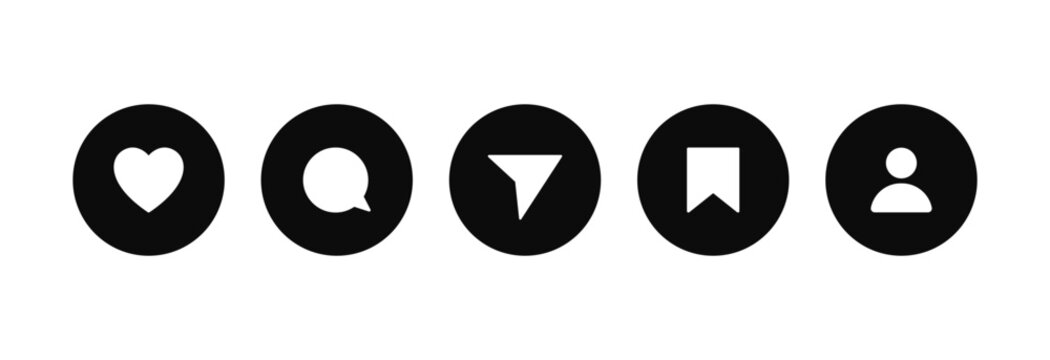 Like, Comment, and Share Social Media Round Button Icons Collection. Vector Illustration