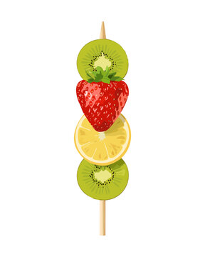 Healthy fruit kebab with colorful berries and slices for nutritious snack and summer party food illustration set - Vector Illustration