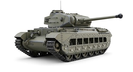 Fototapeta premium Green military tank isolated on white studio background