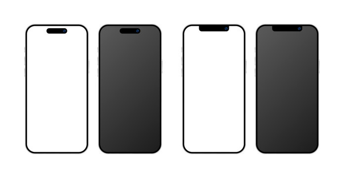 Smartphone devices in a blank white and black display, mockup template set for advertisement. Vector illustration