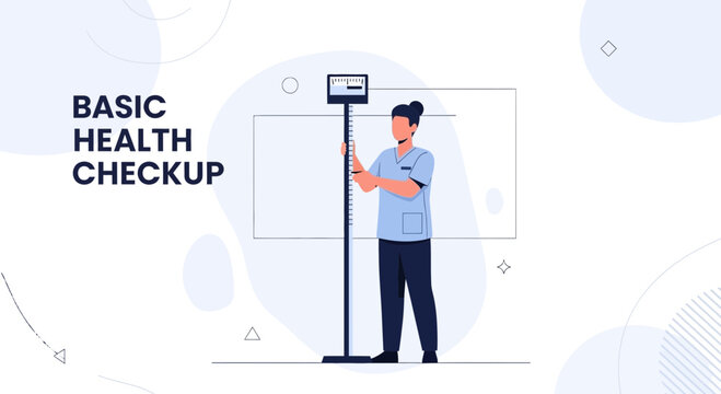 Doctor Measuring Patient Height on Scale for Basic Health Checkup