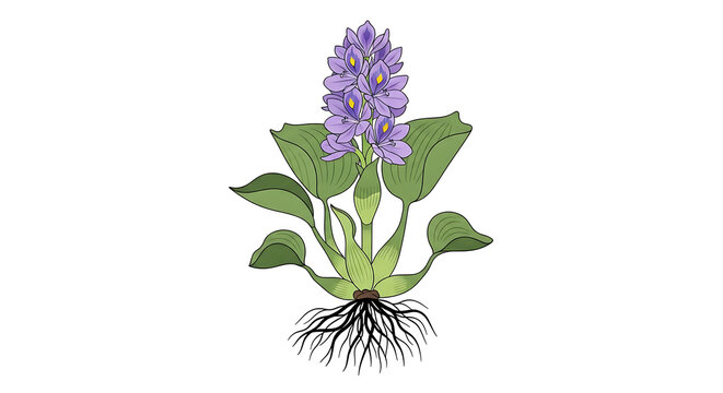 Illustration of a flowering brooklime plant with vibrant purple blossoms and green leaves