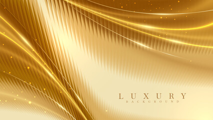 Obraz na płótnie Canvas Abstract luxury gold background showing metallic glass ripple. Premium wave texture with elegant neon light line decoration. Vector illustration.