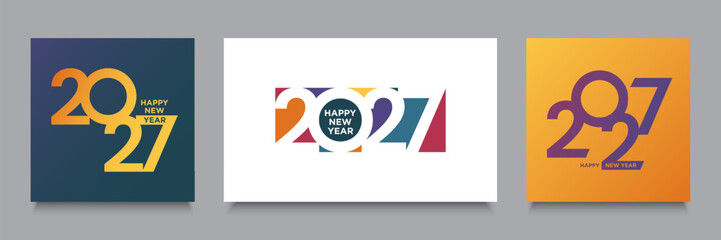 Collection of three modern for happy new year 2027 with diverse color palettes and typography styles © FamousDesignMarket