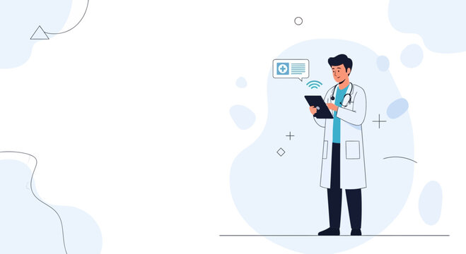 Doctor using tablet for telemedicine, digital health, online consultation, medical technology