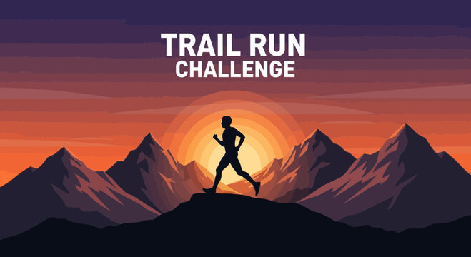 Silhouette Of A Runner Embarking On A Trail Run Challenge Over Mountains