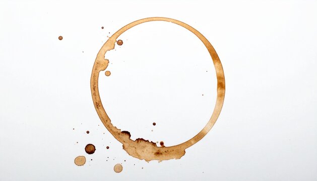 Circle of coffee stains on white background, top view