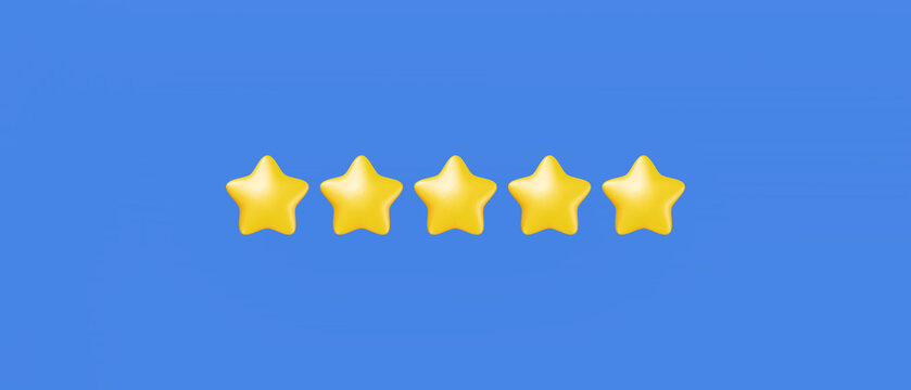 Celestial Ratings: Five radiant stars gleam against a serene blue expanse, embodying concepts of excellence and high value.