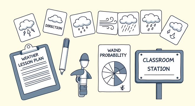 School supplies and classroom elements isolated on transparent background sketch style illustration