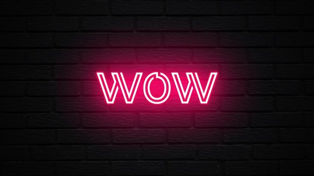 Pink Neon Wow text animation. Glowing Wow looping motion. flicker text 4k video.