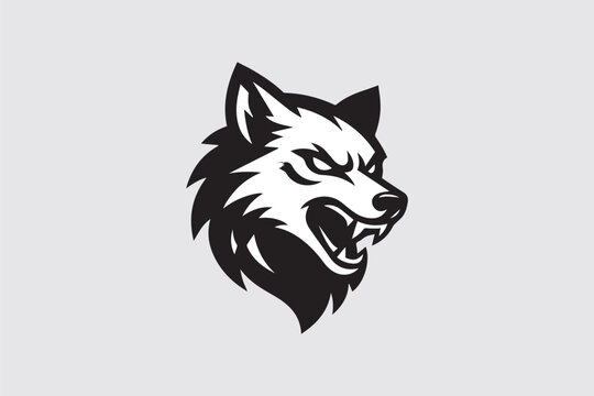 Snarling Black Wolf Head Logo Silhouette