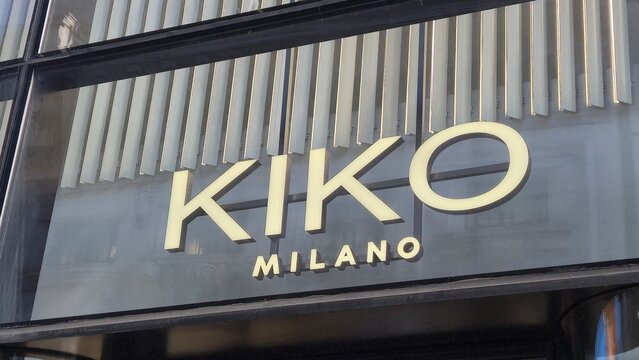 London UK 02.07.2025 KIKO Milano storefront with illuminated minimalist lettering on modern glass facade showcasing italian cosmetics brand and contemporary beauty retail in Soho city center