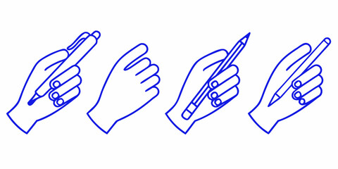 Fototapeta premium Four hands making different gestures with pens and pencils