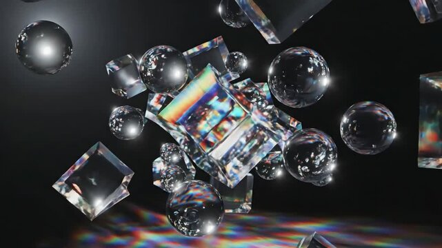 Graphic Resources Abstract background animation, glass shape with color refraction effect, 4k seamless looping video, 3d render scene 3 distortion, overlay, glitch, static noise, scan lines on black