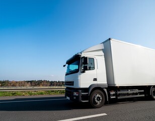 Naklejka premium White delivery truck standing still on roadside minimal concept 