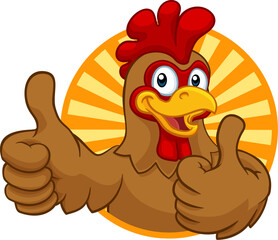 A chicken cartoon rooster cockerel character mascot giving a thumbs up. © Christos Georghiou