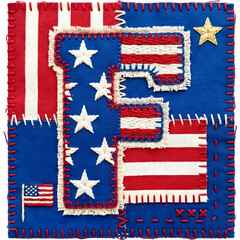 Obraz premium Letter F patchwork PNG, Americana Quilt Fabric Alphabet, Patriotic isolated