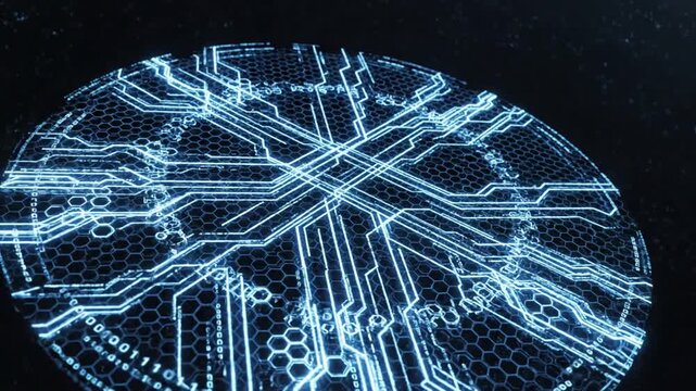 Technology Futuristic shield animation with glowing lines and digital protection effects scene 3 distortion, overlay, glitch, static noise, scan on black background, 4k animated video loop