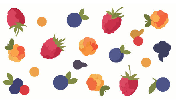 Forest wild berries vector illustration with blueberry raspberry cloudberry and cowberry in natural scattered composition isolated on white