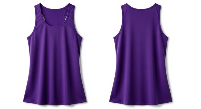 A purple tank top displayed from the front and back on a white background