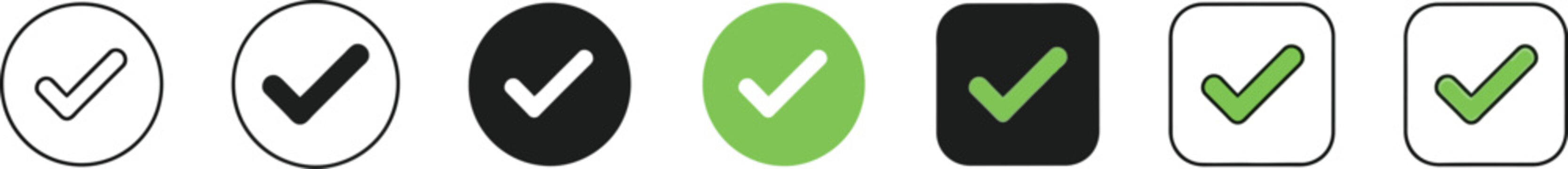 Check mark icons in various shapes and colors a visual collection