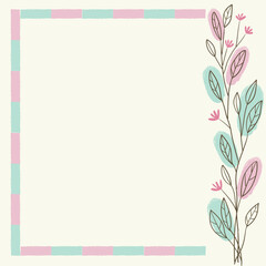 Fototapeta premium Hand drawn Floral Frame with Pastel Pink and Mint Blocks border 