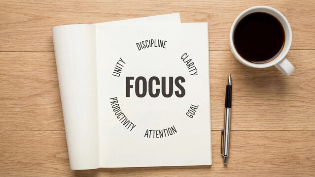 Focus and productivity mindset concept representing discipline clarity unity attention goal orientation and concentrated effort for personal development professional performance mental clarity 