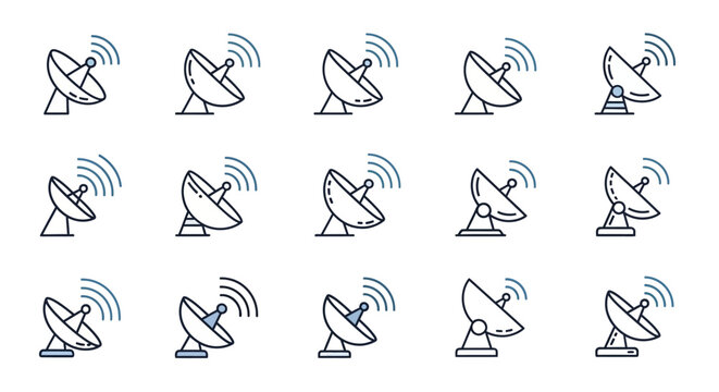 Multiple satellite dishes in line.