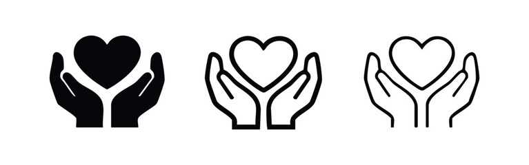 Obraz premium Two hands holding heart icon set. Love, care, health, compassion, community symbol.