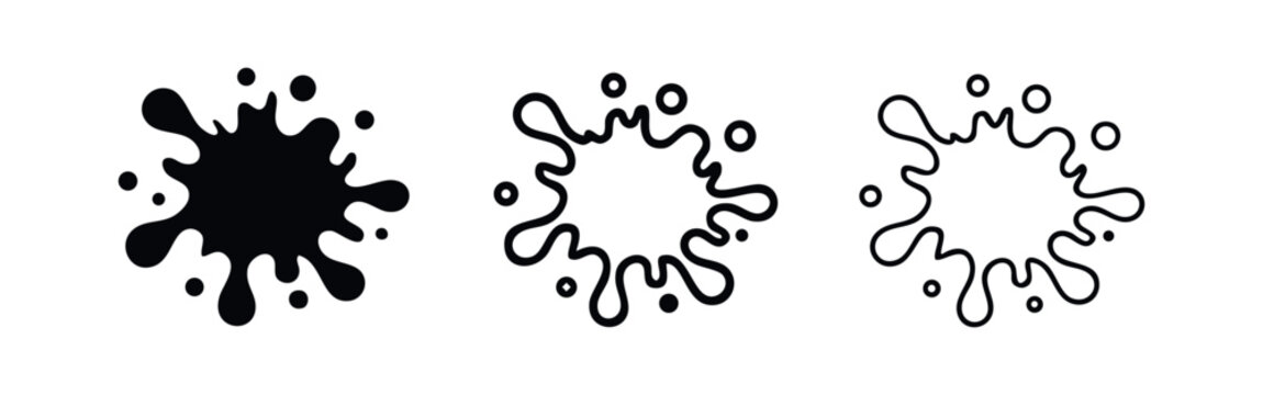 Ink or paint splash icon set. Splatter, liquid, art, stain symbol.