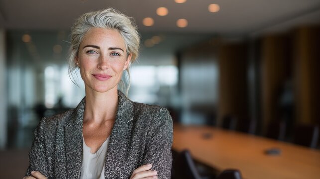business woman boardroom confidence with business background