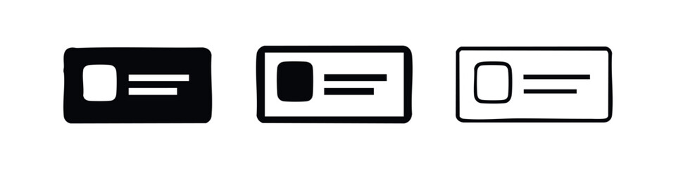 Fototapeta premium ID card icon set. Identification document symbol in glyph, outline, and line style for security and personal info.