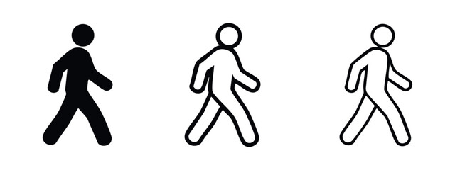 Pedestrian walking icon set. Modern vector symbols for a healthy walk, daily commute, and public signs.