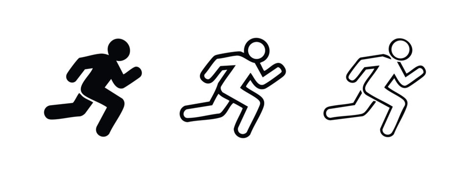Running person icon set. Vector symbols for jogging, marathon, sport, fitness, and active lifestyle.