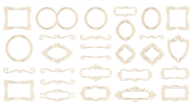 Decorative golden frames and borders ornate vintage vector.