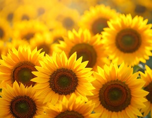 Fototapeta premium A vibrant close-up of bright yellow sunflowers with dark centers